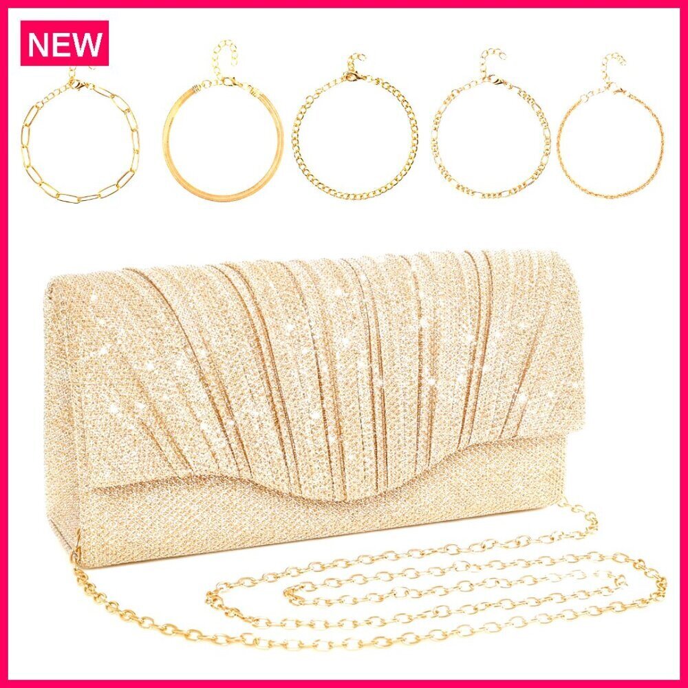 Sequined Evening Clutch with 5 Bracelets, Convertible Crossbody for Weddings
